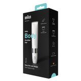 Compact Braun BS1000 Mini Trimmer in white, designed for wet/dry use, featuring adjustable comb for precise body hair grooming.