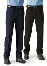 Mens navy Detroit pant in size 87, featuring Teflon stain resistance, flexible waistband, and classic pleated design for versatile style.