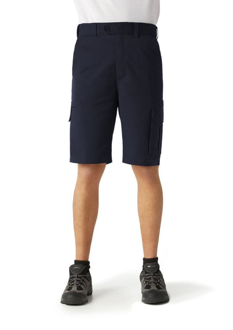 Men's navy Detroit shorts featuring Teflon stain resistance, flexible waistband, and multiple pockets for work or leisure.