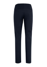 Navy Ladies Bella Pant in XXS with flat elastic waistband, faux pockets, and cotton-rich stretch fabric for comfort and style.