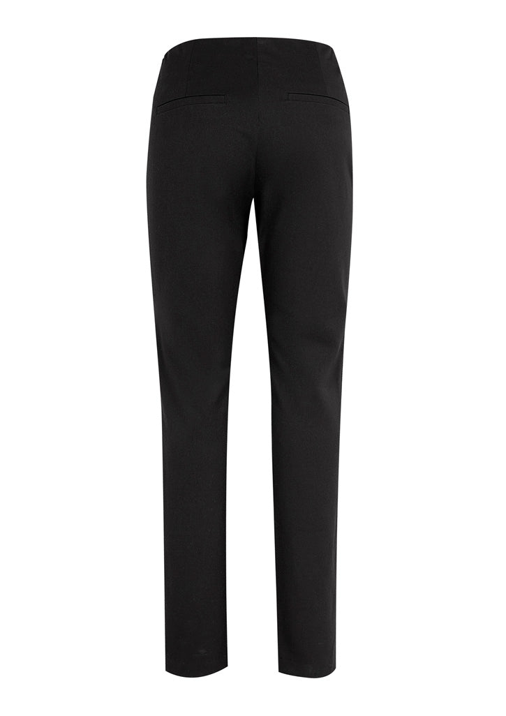 Ladies Bella Pant in black, size L, featuring a flattering fit, elastic waistband, and faux back pockets for professional style.