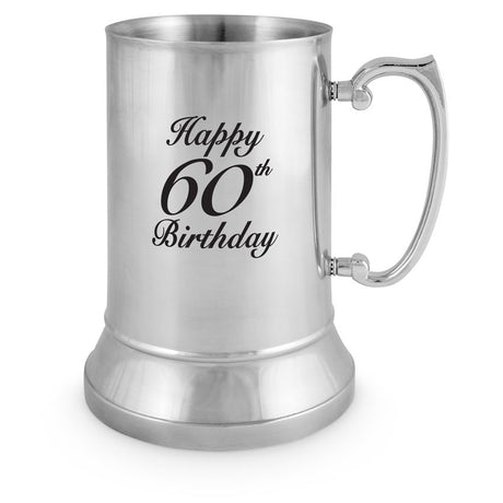 Stainless steel beer mug for 60th birthday, 535ml capacity, stylish and durable, perfect for toasting and celebrations.