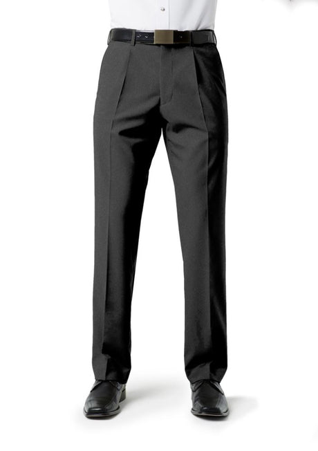 Mens Classic Pleat Front Pant in charcoal, size 72, featuring a polished design, comfort stretch, and functional pockets.
