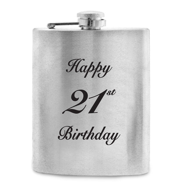 Elegant stainless steel hip flask for 21st birthdays, 210ml capacity with polished finish and screw top lid.