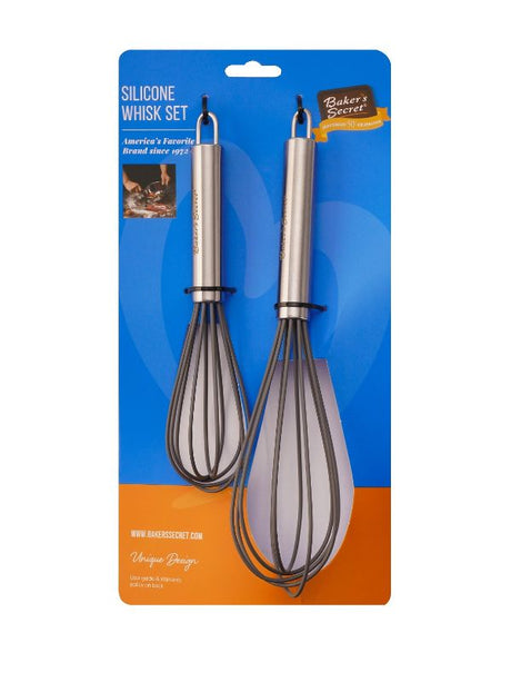 Brightly colored silicone whisk set (2PC) made of heat-resistant, non-stick safe material for effortless cooking and mixing.