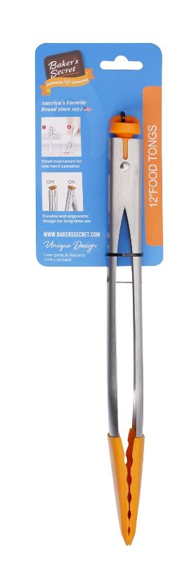 Stainless steel food tongs (32cm) with ergonomic design for easy one-hand operation, ideal for grilling and serving.