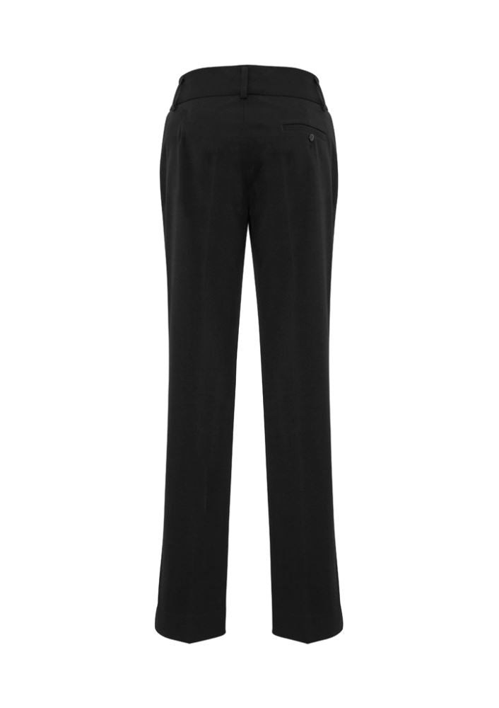 Ladies Stella Perfect Pant in Black, Size 8, featuring 4-way stretch fabric, mid-rise waistband, and classic straight leg design.