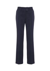 Ladies Stella Perfect Navy Pants in size 10, featuring a mid-rise fit, 4-way stretch, and classic straight leg design.