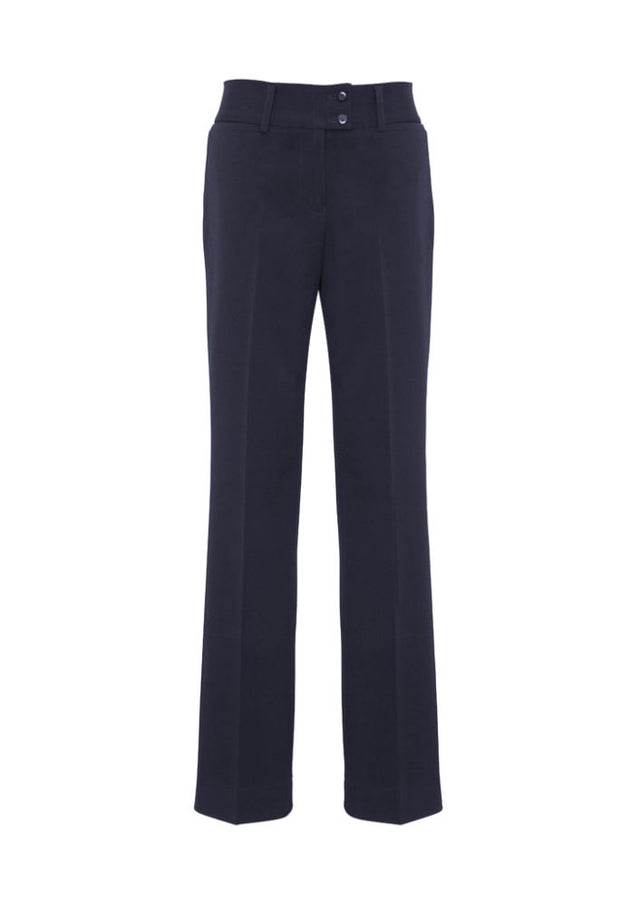 Navy Kate Perfect Pant in size 14, designed for a flattering fit with 4-way stretch and low-profile pockets, tailored for versatility.
