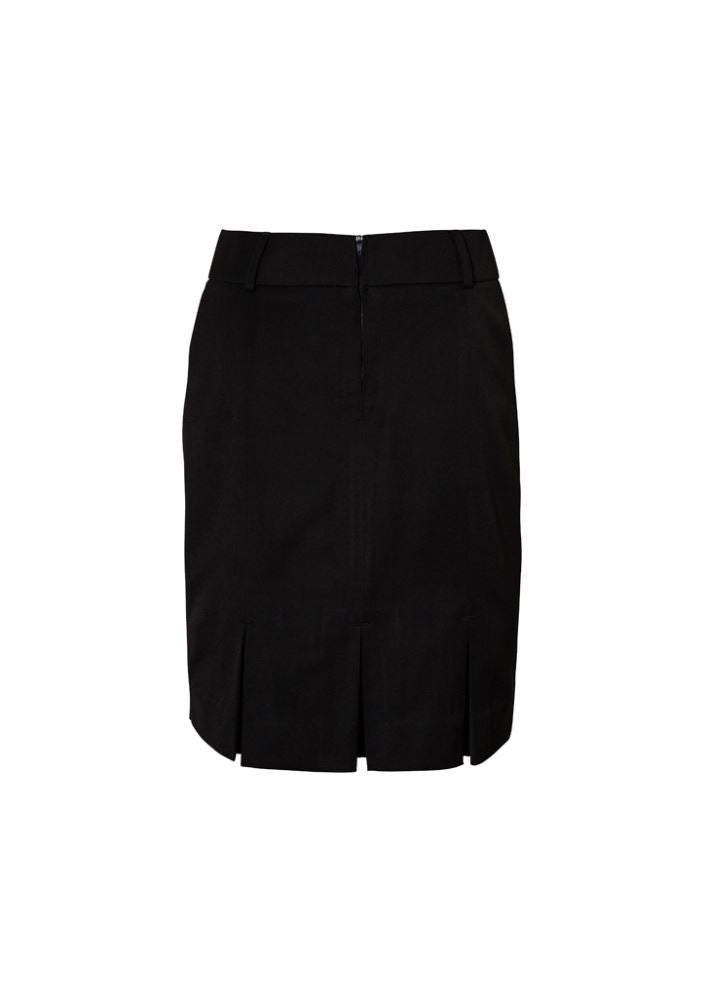 Ladies black Flexi-Band skirt in size 24 with Teflon stain resistance, kick pleat hem, and two front pockets by Biz Collection.