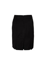 Ladies black Flexi-Band skirt in size 24 with Teflon stain resistance, kick pleat hem, and two front pockets by Biz Collection.