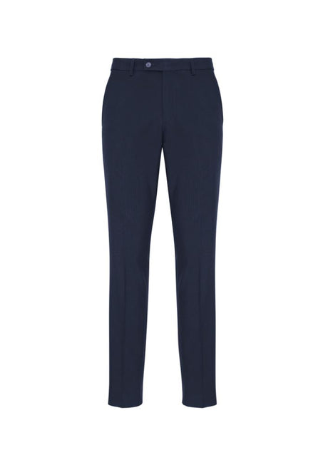 Men's classic slim navy pants in size 82, featuring a flat front, mechanical stretch, and convenient pockets for versatile styling.
