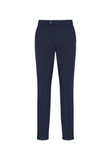 Navy slim-fit men's pants by Biz Collection with flat front, pockets, and mechanical stretch for comfort and style.