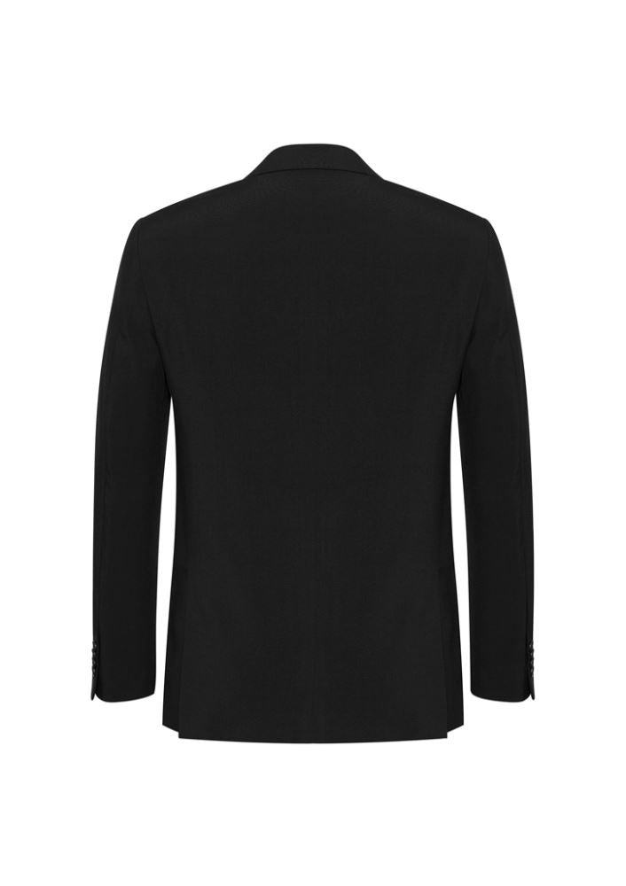 Men's Classic Black Jacket, size 137, with 2-button design, stretch fabric, and internal pocket for style and comfort.