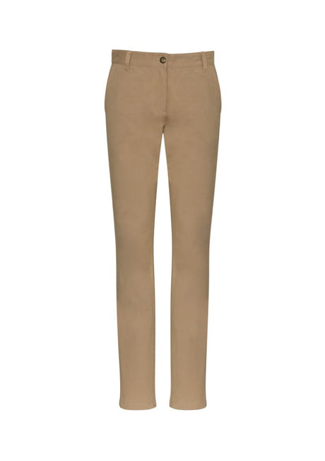Ladies Lawson Chino Pant in Dark Stone, Size 8, showcasing a mid-rise fit, tapered leg, and soft, durable cotton blend.