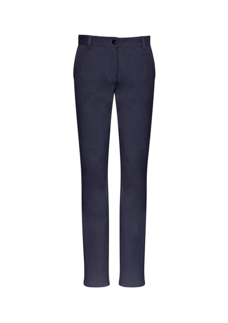 Ladies Lawson Chino Pant in Navy, size 14, featuring a modern fit, flat front, and practical pockets for stylish comfort.