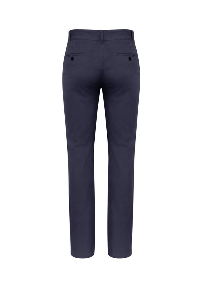 Men's Lawson Chino Pant in navy, size 127, featuring tapered legs, 98% cotton stretch fabric, and a mid-rise fit.