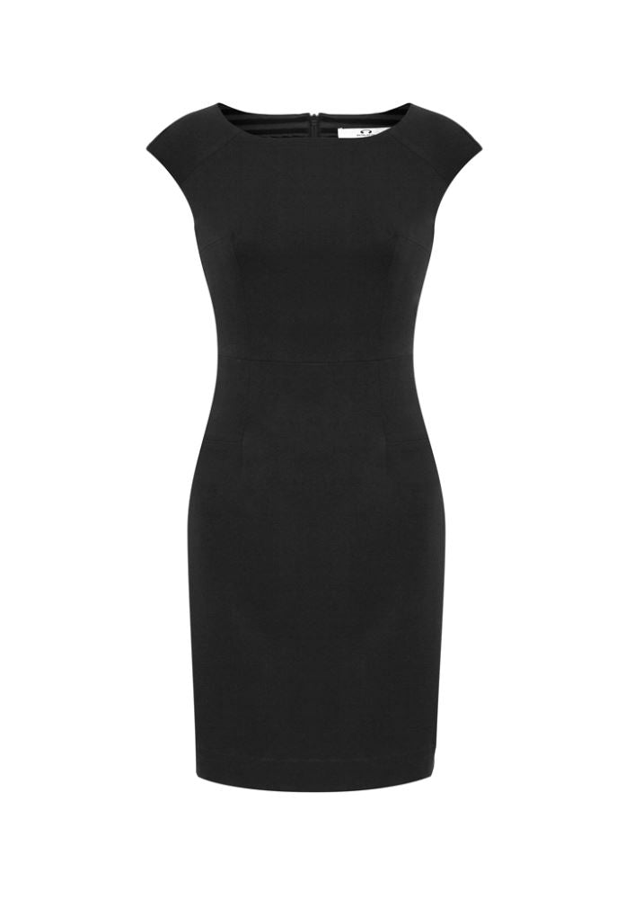 Elegant black Ladies Audrey Dress, Size 4, featuring 4-way stretch fabric and a flattering shift design for versatile wear.