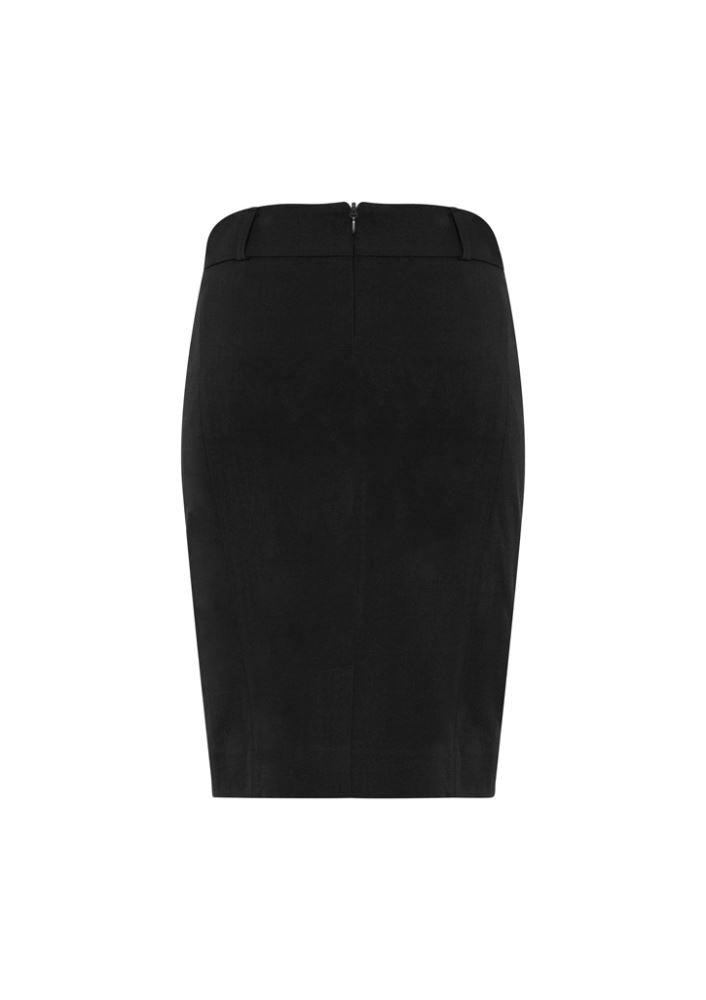 Elegant black Ladies Loren Skirt in size 10, featuring 4-way stretch fabric, modern knee-length design, and versatility for any occasion.