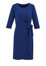 Elegant French Blue Ladies Paris Dress in Size XS, featuring a flattering fit, side tie, and faux wrap design for versatile styling.