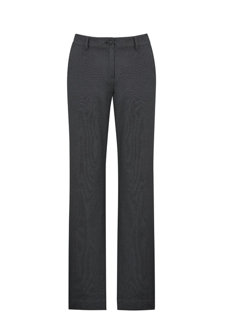 Ladies Barlow Pant in grey, size 12; mid-rise fit, jacquard weave, tapered leg, and practical side pockets.
