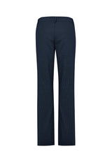 Navy Ladies Barlow Pant in Size 6, featuring a mid-rise fit, tapered legs, jacquard fabric, and practical side pockets.