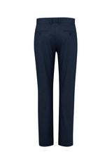 Men's navy Barlow Pant, size 112, featuring a modern mid-rise fit, jacquard weave, and ample storage options.