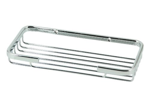 Chrome-plated rectangular basket (215mm x 105mm) for organizing toiletries, featuring a sleek design and durable brass construction.