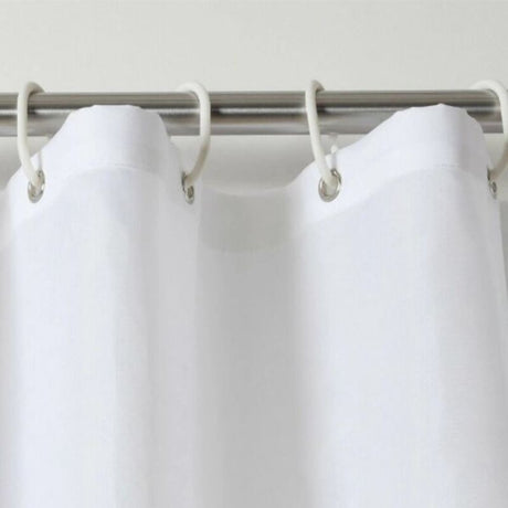 Plain white shower curtain made of durable polyester, measuring 180W x 180cmH, perfect for modern and classic bathrooms.