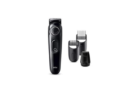 Braun 3 BT3420 Beard Trimmer with 4 styling tools, ultra-sharp blades, 40 length settings, and 50 minutes cordless power.