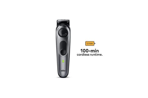 Braun 5 BT5440 Beard Trimmer with ultra-sharp blades, 40 length settings, and 5 styling tools for precise grooming.