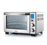 Digital oven with 10 pre-set functions, stainless steel finish, and 22L capacity, ideal for cooking pizzas and more.