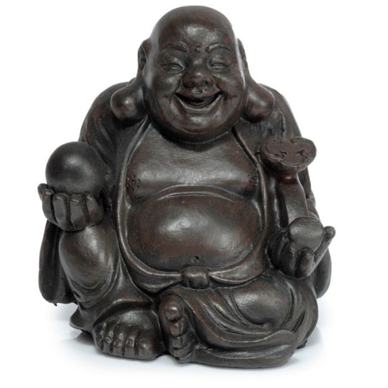 Set of 12 assorted 6cm wood effect Buddha ornaments, promoting tranquility and elegance for home decor.