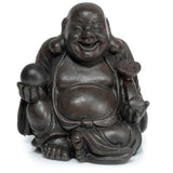 Set of 12 assorted 6cm wood effect Buddha ornaments, promoting tranquility and elegance for home decor.