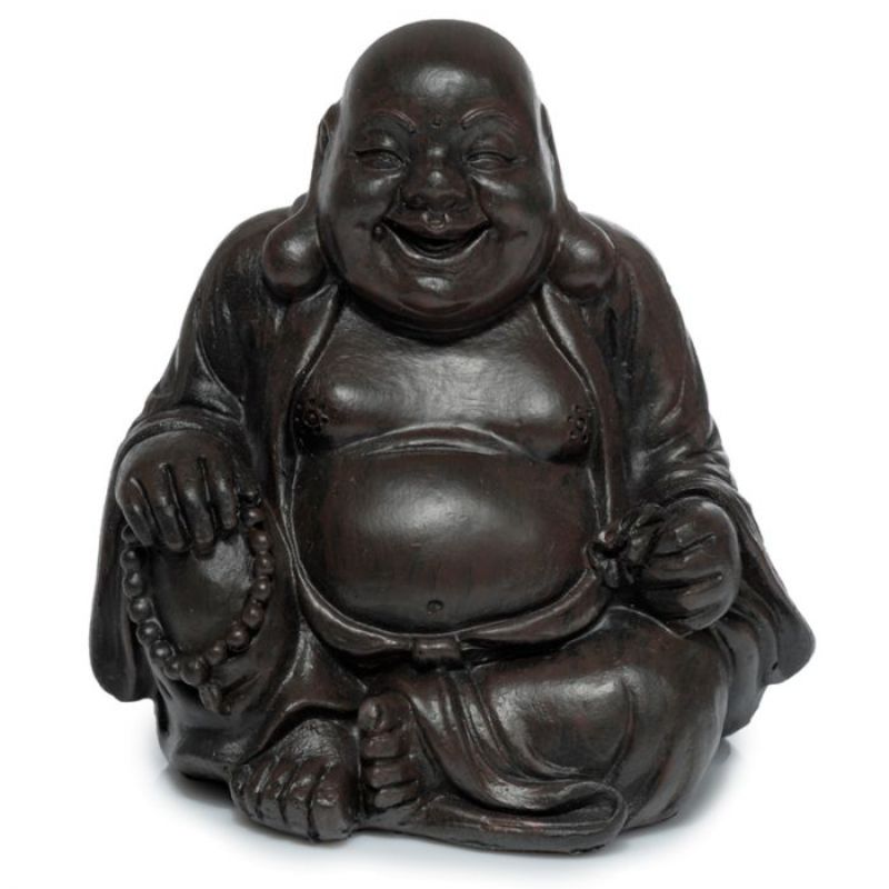 Set of 12 assorted 6cm wood effect Buddha ornaments symbolizing peace and tranquility for home decor.