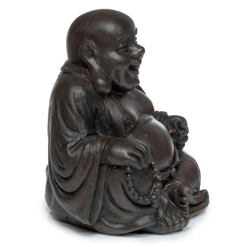 Set of 12 assorted 6cm wood effect Buddha ornaments, embodying tranquility and Eastern spirituality for peaceful decor.