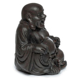 Set of 12 assorted 6cm wood effect Buddha ornaments, embodying tranquility and Eastern spirituality for peaceful decor.