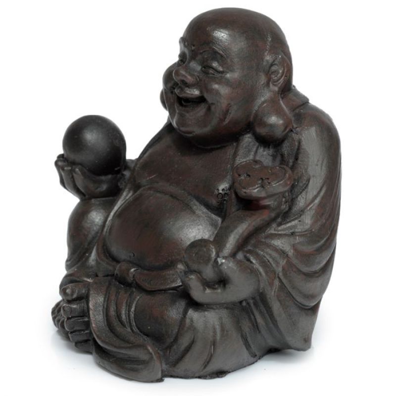 Set of 12 assorted 6cm wood effect Buddha ornaments, symbolizing tranquility and mindfulness for home decor.