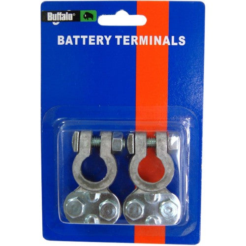 Durable battery terminal clamps for 6-volt and 12-volt batteries, ensuring secure connections and optimal electrical performance.