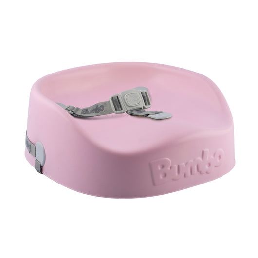 Bumbo Booster Seat in Cradle Pink, featuring adjustable straps, 3-point harness, and easy-to-clean design for mealtime comfort.