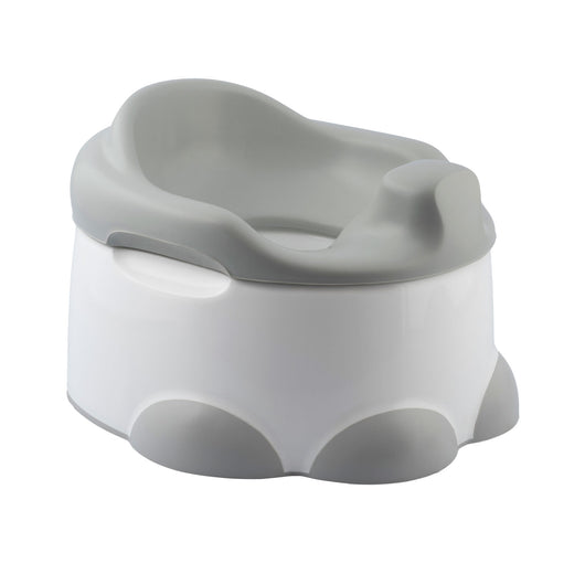 Bumbo Step n' Potty in Cool Grey, a versatile two-in-one potty and toilet trainer designed for toddler comfort and safety.