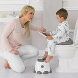 Bumbo Step n' Potty in Cool Grey, a versatile 2-in-1 potty and toilet trainer for toddlers, ensuring safety and comfort.