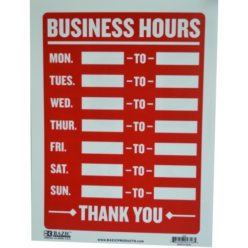 Durable 20x30cm business hours sign in weatherproof plastic for clear communication of operational hours indoors and outdoors.