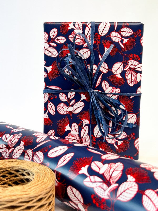 Wrapping Paper - Pohutukawa Wrap Navy Red