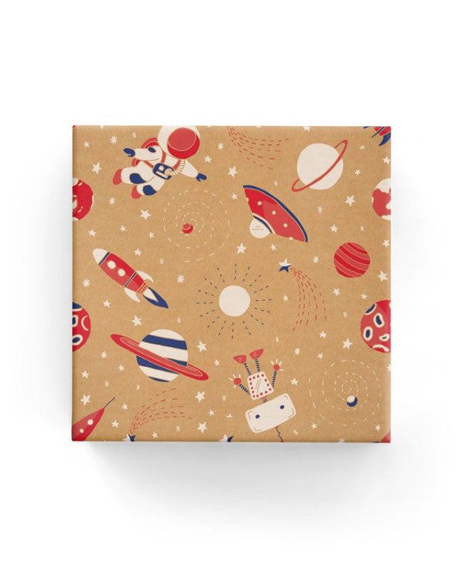 Wrapping Paper - Space on Kraft Wrap Red White Navy
