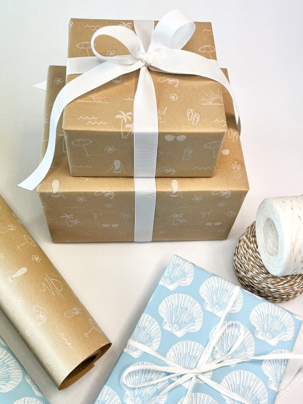 Wrapping Paper - Summer Vibes on Kraft Wrap White