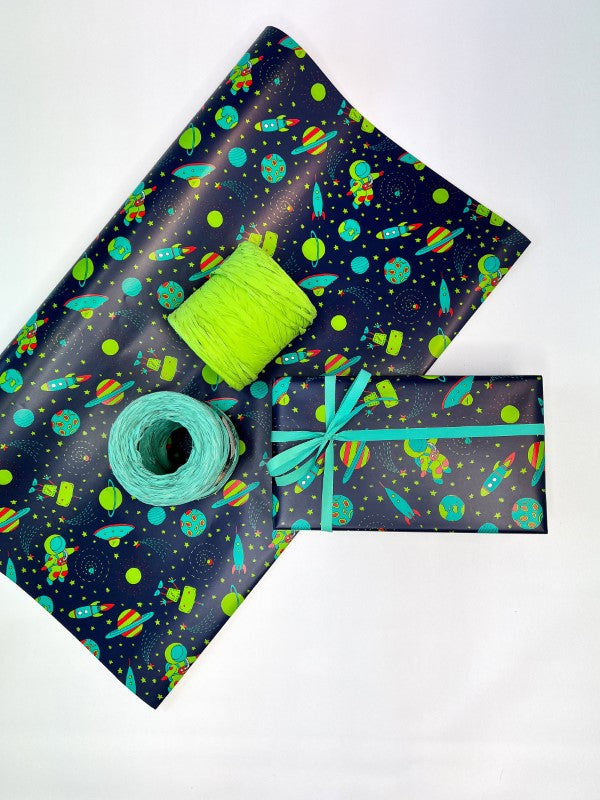 Wrapping Paper - Space Wrap Navy Lime Jade
