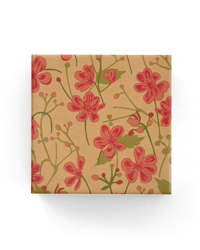 Wrapping Paper - Wild Blooms on Kraft Hot Pink Lime