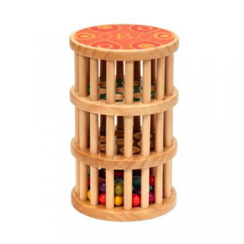 Colorful wooden rolling bead maze for toddlers, promoting fine motor skills with a decorative hand-stained finish.