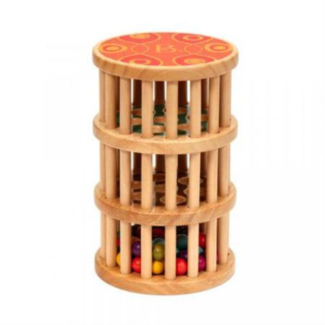 Colorful wooden rolling bead maze for toddlers, promoting fine motor skills with a decorative hand-stained finish.